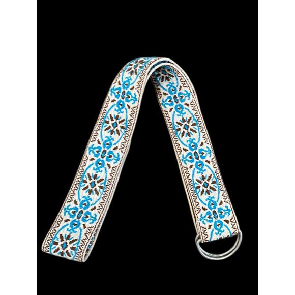 1970s Tapestry Womens Belt D-Ring Closure Teal Brown Pattern 1.75 Inch Width - Picture 1 of 5